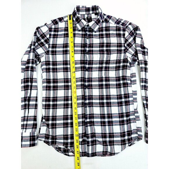 Uniqlo Size Small Men's White Black Red Check Long Sleeve Flannel Cotton Shirt - Picture 9 of 10